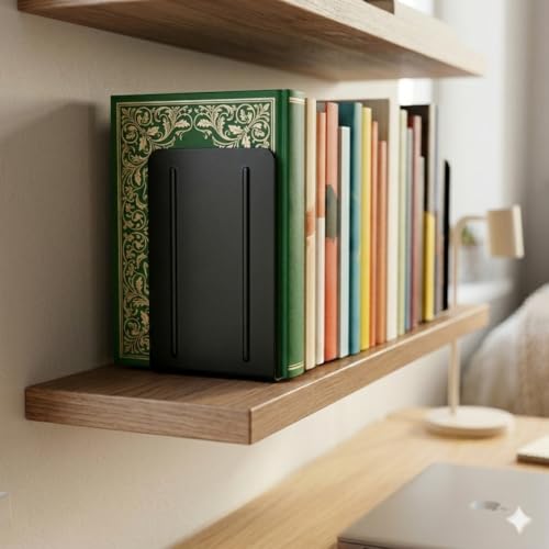 Acrimet Plastic Bookends for Bookcases, Shelves and Desktop, Plastic Book Holders (Black Color) (1 Pair) - color: Black