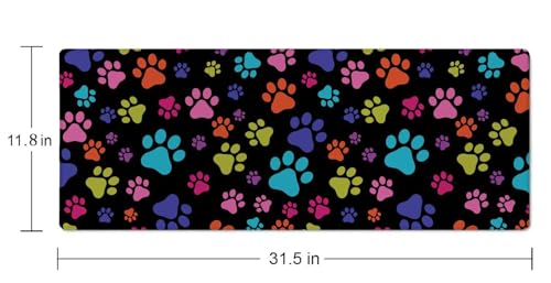XL Gaming Desk Mat - Extended Big Cute Dog Paws Mouse Pad - Waterproof, Non-Slip Base, Stitched Edges - 31.5x11.8 in - color: Dog Paws