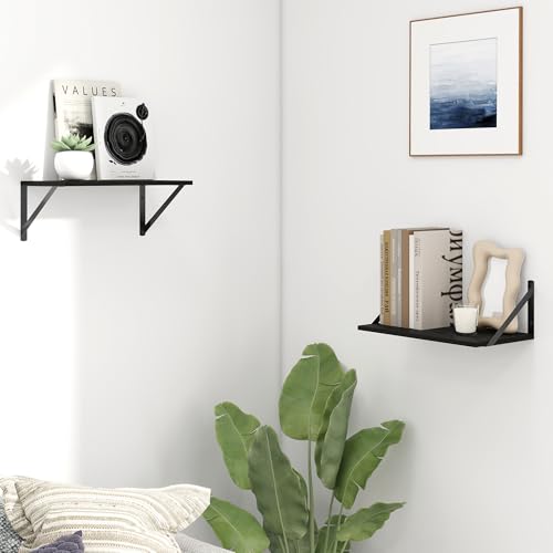 Fun Memories Deep Floating Shelves for Wall, 16W x 8D Wall Mounted Shelves Set of 2, Wide Display Ledge Shelf with Sturdy Metal Brackets for Living Room, Bathroom, Bedroom and Kitchen, Black - color: A-black, size: 16"w x 8"d