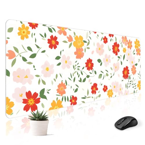 Mousepad Desk Mat Gaming Large Keyboard Cute Office Desktop Computer Laptop XXL Long Big Kawaii Aesthetic Girly Pretty Design Women Girl Gamer Oversized Wide 30x12'' Mousepad, Red Floral - color: Red Floral