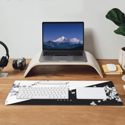 Japanese Life Death Keyboard Mat, Black White Japanese Anime Gaming Mouse Pad for Desk with Anti-Slip Rubber Base and Stitched Edges, Japanese Sakura Pagoda Sun Mouse Pad - color: Life Death