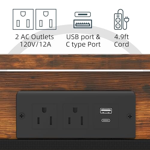 Adjustable Height Couch Table with USB-C Charging Station & Pocket Storage – Compact Couch Stand with Hooks & Wheels for Small Spaces & Living Room, Adjustable C Table (Rustic Brown) - color: Rustic Brown