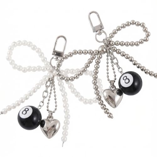 Novelty Poker and Billiards Keychain Keychains - Dice Pearl Bow Charm, Accessory for Backpacks, Purses, and Car Keys - color: Eight Ball Bow Keychains