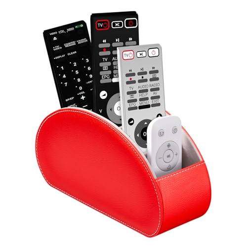 Remote Control Holders Organizer Box with 5 Compartment PU Leather Caddy | Multi-functional Office Desk Storage Caddy Store Tv Remote for Media Player,Brush,Pencil,Glassees&Office Supplies - color: Red, size: S