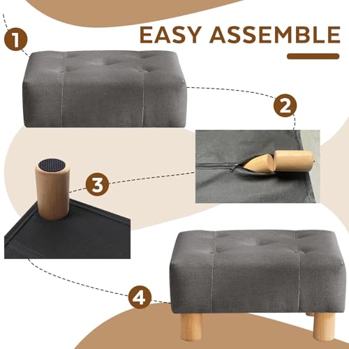 Small Foot Stool Ottoman, Linen Footstool Ottoman Foot Rest for Couch, Rectangle Footstools and Ottomans Small for Living Room, Entryway and Bedroom (Gray) - color: Gray (Linen)