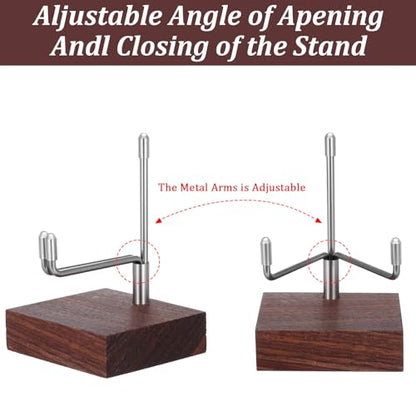Wood Display Stand with Adjustable Metal Arms Gold Decorative Plate Stand Easel Holder Small Rock Crystal Collectibles Holder for Displaying Picture Mineral Fossil Coral