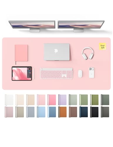 YSAGi Leather Desk Pad Protector, Office Desk Mat, Large Mouse Pad, Non-Slip PU Leather Desk Blotter, Laptop Desk Pad, Waterproof Desk Writing Pad for Office and Home (Light Pink, 55" x 24") - color: Light Pink, size: 55" x 24"