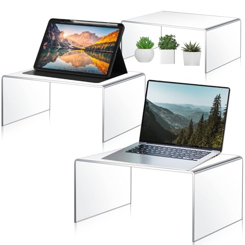 RattanView 3 Pcs Extra Large 15, 14, 13 Inch Acrylic Display Risers Clear Acrylic Shelf Riser Display Stands 5 mm, 8 mm Thick Rectangular for Tablet PC, Monitors, Shoe Stores, Large Scale Figures - size: 15, 14, 13 Inch