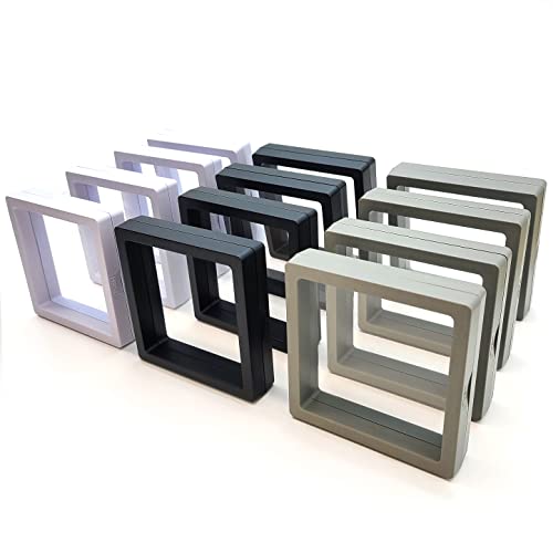 12PCS 3D Floating Frame Display Stand, Jewelry Box, Gift Box, Ornament Organizer, Small Travel Jewelry Box, PE Film Anti-Oxidation, Suspended Display Box Stackable (3.54 * 3.54，Type 1) - color: 3.54*3.54，Type 1