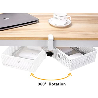 Mesh Desk Organizer and Clamp-on Swivel Pencil Drawer, Desk Hidden Desk Organizer Extra Sturdy C-Clamp Mount System and Easy to Instal, Home Office Art Supply Storage Box (White) - color: White