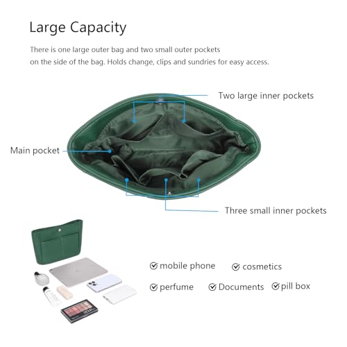 YONEBN waterproof Storage Bag Lightweight Large Capacity nylon Bag Inner Bag Handbag Organizer - color: Pu/Forest Green
