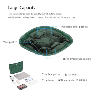 YONEBN waterproof Storage Bag Lightweight Large Capacity nylon Bag Inner Bag Handbag Organizer - color: Pu/Forest Green