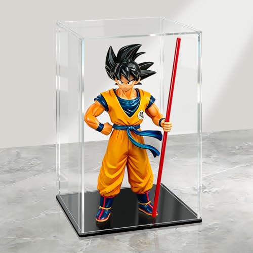 LANSCOERY Acrylic Display Case, 6x6x10 in, Upgraded Thickened UV-Resistant Showcase, 98% Clarity Dustproof Box with Glossy Black Base for Action Figures, LEGO & Models, Includes Scraper & LED Light - color: Black, size: 6x6x10inch; 15x15x25cm