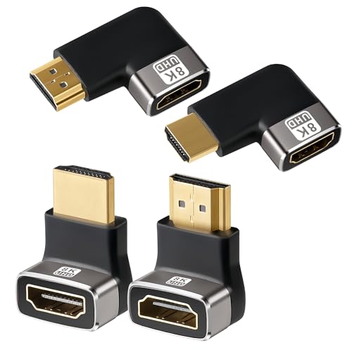 Right Angle 8K HDMI 2.1 Adapter Multi-Type 90 Degree and 270 Degree Adapter 4 Pack, HDMI Male to Female Vertical Connector Converter HDMI L Shape Extender, Support 8K@60Hz，4K@120Hz，4K@60Hz，4K@30Hz - color: (Up & Down) and (Left & Right) HDMI Male to Femal