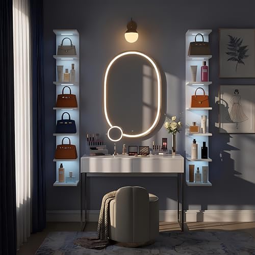 7 Tier Wall Shelves with RGB Light, Lack Wall Shelf Unit, Vertical Shelf with Remonte Control,White Shelves - color: Rgb-white