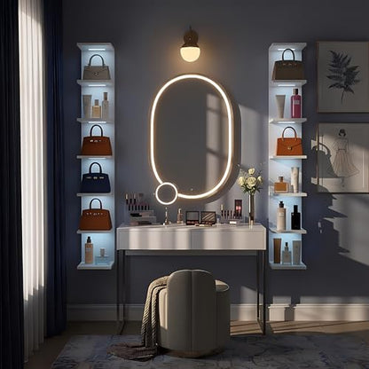 7 Tier Wall Shelves with RGB Light, Lack Wall Shelf Unit, Vertical Shelf with Remonte Control,White Shelves - color: Rgb-white