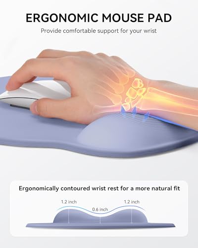 Mouse Pad with Wrist Rest, Ergonomic Mouse Pads for Desk, Office Non-Slip Mousepad with Gel Wrist Support(Purple, 10.6''L x 9''W) - color: Purple