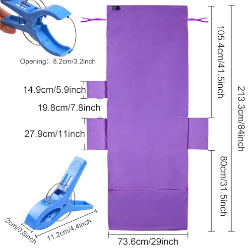 VOCOOL Beach Chair Cover Lounge Chair Cover Microfiber Beach Chair Towel | Soft Absorbent Pool Lounge Chair Cover with Pockets, for Summer Sunbathing Garden Patio Sun Lounger Hotel, Purple, 85" x 30" - color: Purple