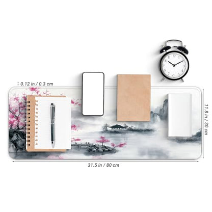 Gaming Mouse Pad, Large 31.5 x 11.8 inches Mousepad, Long Keyboard Pad, Cute Mouse Mat for Computer with Stitched Edges and Non-Slip Base (Pink Cherry Blossoms) - color: Pink Cherry Blossoms
