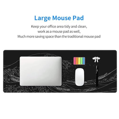Japanese Sea Wave Large Mouse Pad, Anime Black Gaming, Extended Kanagawa Mat Desk Pad, 3mm Thick Long Non-Slip Rubber Base Mice Pad, 31.5 X 11.8 Inch - color: Japanese Sea Wave