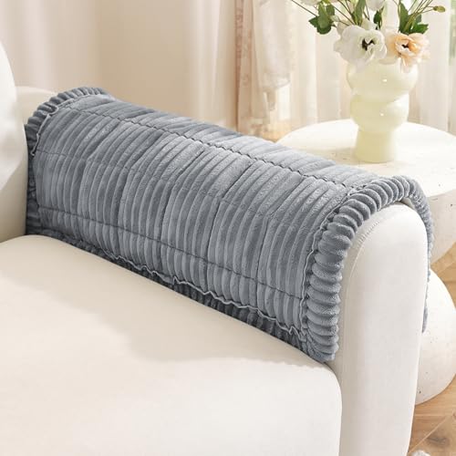 Royhom Couch Arm Covers, Arm Rest Covers for Sofa Set of 2, Thick Arm Chair Covers, Headrest Backrest Protector for Pet Recliner Loveseat Leather Cushion L Shaped Sofa(Blue-grey,20 x 24 Inch,2 Pieces) - color: Blue-grey, size: 20 X 24 Inch/2 Pieces
