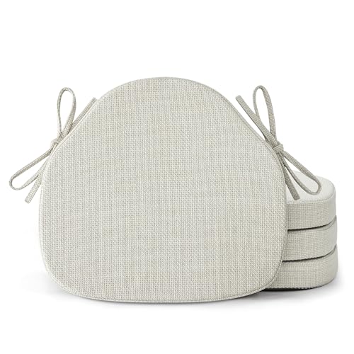 Shinnwa Kitchen Chair Cushions Set of 4, High-Resilience Foam Windsor Seat Pads, Dining Chair Cushions with Ties & Textured Cover, 4 Pack, 16.5 x 15.5 x 2, Off White - color: Off White, size: 4 Count (Pack of 1)