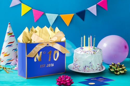 JWSCYSY 10th Blue Birthday Gift Bag with Card, Tissue Paper and Ribbon for Men Boys Birthday Party Favor, Presents Wrapping (12.6" EST 2016) - color: 10TH