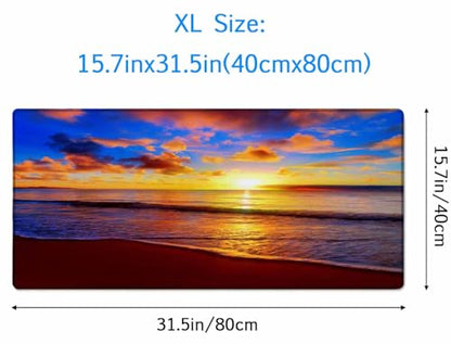 Large Extended Gaming Mouse Pad with Stitched Edges, Non-Slip Rubber Base Mouse Pad for Office, Computer, Keyboard, Laptop and Home Desk Pad 31.5X15.7 Inch Sunset Beach - color: Sunset Beach, size: 31.5L x 15.7W inches