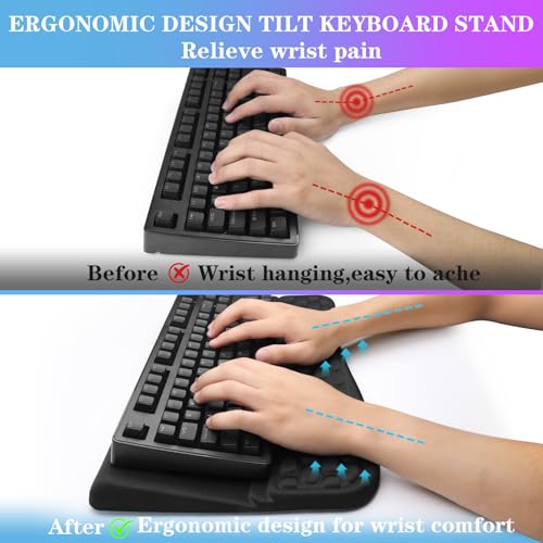 Computer Keyboard Stand Pad with Wrist Rest, Ergonomic Comfy Tilted Keyboard Holder, Keyboard Tray Support for Office Home (02-Black) - color: 02-black