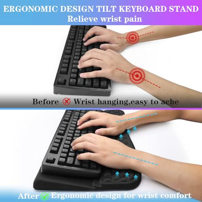 Computer Keyboard Stand Pad with Wrist Rest, Ergonomic Comfy Tilted Keyboard Holder, Keyboard Tray Support for Office Home (02-Black) - color: 02-black