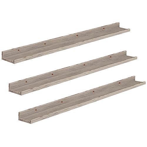 HOOBRO Floating Shelves, Wall Shelf Set of 3, 47.2 Inches Hanging Shelf with Raised Edge and Invisible Brackets, for Bathroom, Bedroom, Kitchen, Office, Living Room Decor, Greige BG92BJ01 - color: Greige, size: 47.2 Inches