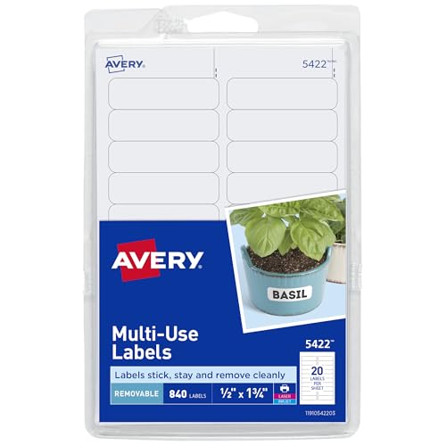 Avery Self-Adhesive Removable Labels, 0.5 x 1.75 Inches, 840 Per Pack, White Label Stickers (05422) - size: 1/2" x 1 3/4"
