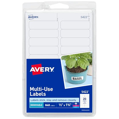 Avery Self-Adhesive Removable Labels, 0.5 x 1.75 Inches, 840 Per Pack, White Label Stickers (05422) - size: 1/2" x 1 3/4"