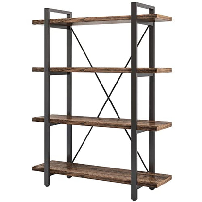 4 Tier Bookshelf Solid Wood Bookcase and Book Shelves Wood and Metal Shelving Rustic Open Bookshelf Office,Distressed Brown (AY-02-4Tier) - size: 4Tier