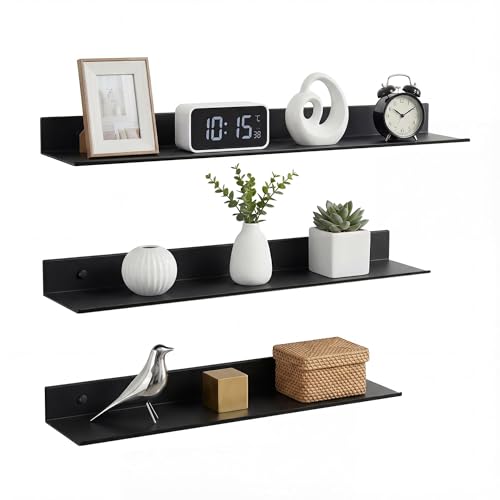 Z metnal Bathroom Shelf, Small Floating Wall Shelves, Decorative Ledge Shelf, Aluminum, Wall Mounted, Matt Black, 24/20/16 inch, 3 Set - color: Black, size: 24/20/16 inch (3 Set)