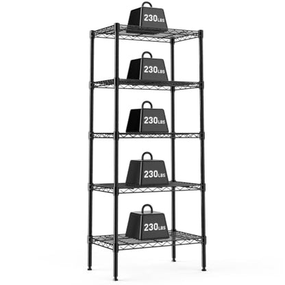 DUMOS 5-Tier Metal Wire Storage Shelves, Adjustable Standing Storage Rack Shelf, Heavy Duty Steel Shelving Unit Organizers for Kitchen Bathroom Pantry Garage, 23.2" Wx13.4 Dx60.1 H, Black - size: 5 Tier-60"H without wheels