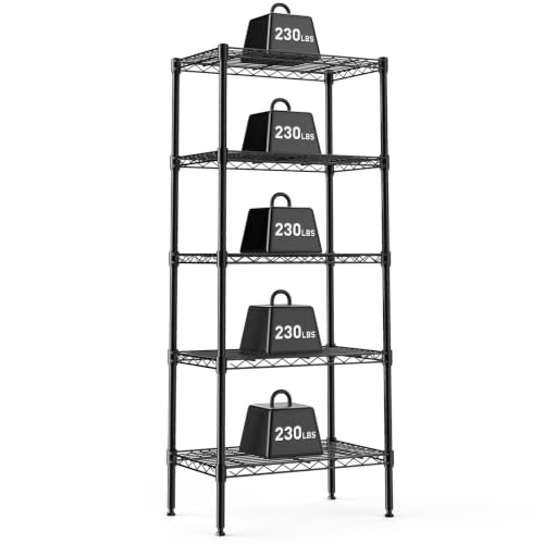 DUMOS 5-Tier Metal Wire Storage Shelves, Adjustable Standing Storage Rack Shelf, Heavy Duty Steel Shelving Unit Organizers for Kitchen Bathroom Pantry Garage, 23.2" Wx13.4 Dx60.1 H, Black - size: 5 Tier-60"H without wheels