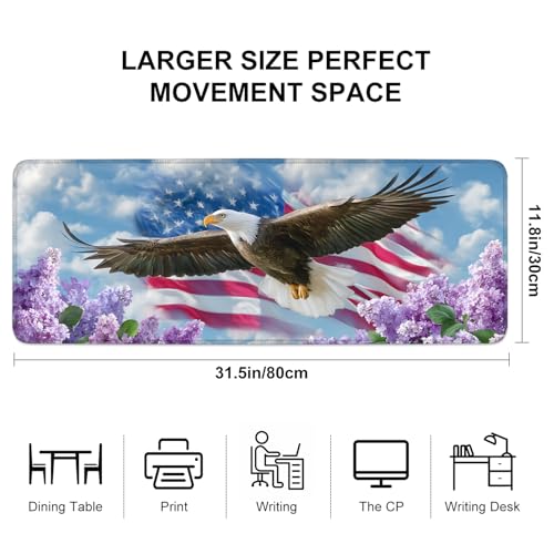 Mouse Pad, Large Anti-Slip with Stitched Edges Desk Mat Desktop Laptop Computer Desk Keyboard Mat,Table Protector Blotter Mat (Flowers and Eagles, 31.5" x 11.8") - color: Flowers and Eagles, size: 31.5" x 11.8"
