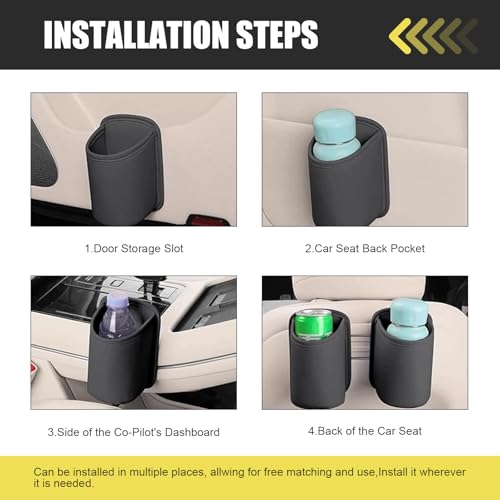 WZP 2PCS Large Car Door Cup Holders, Clip On Vehicle Seat Side Hanging Cup Holder, Waterproof Scratch-Resistant Leather Beverage Holder, Multifunctional Storage for Water Bottle Mobile Phone Change