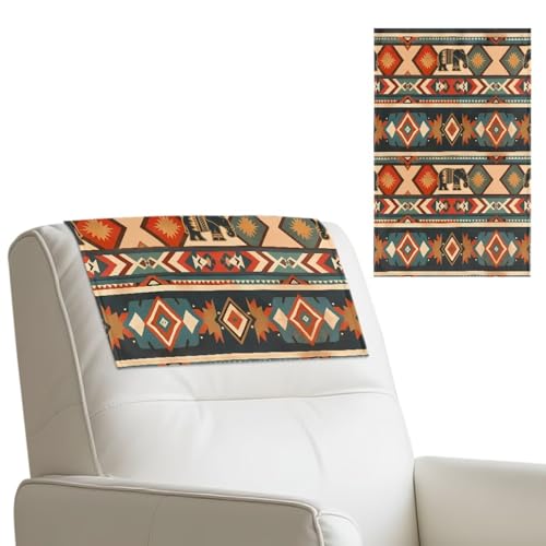 Aztec Elephant PU Leather Recliner Headrest Protector, Fitted Non Slip Sofa Headrest Cover, Dust-Proof Recliner Backrest Cover, Furniture Protector, 2 Packs - color: Aztec Elephant