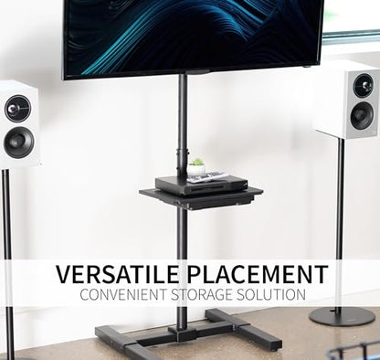 VIVO Steel 14 x 10 inch Pole Mount Shelf with Drawer for TV Cart, Speaker Stand, and More, Clamp-on Utility Storage Platform, Black, MOUNT-SF13D