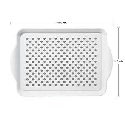 OGGI Anti Slip Serving Tray with Handles- White Rectangle Server - Ideal for Eating, Breakfast Tray, Food Tray, Appetizer, Serving - color: White, size: 17.3" x 11.5" x 1.3"