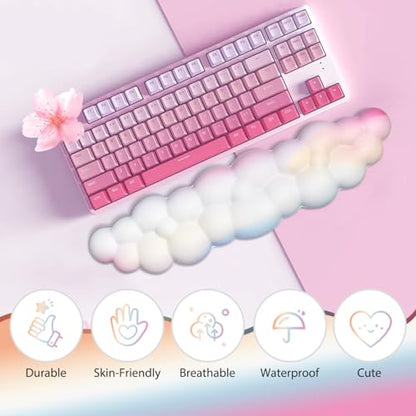 JIKIOU Upgrade Leather Cloud Keyboard Wrist Rest, Cloud Wrist Rest with Non-Slip PU Base, Comfortable Memory Foam Wrist Rest for Computer Laptop Mac Gaming Office and Pain Relief Christmas Wish Gift - color: 02rainbow