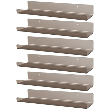 Dezzer 6 Pack Acrylic Shelves for Wall, 15" Acrylic Floating Shelves for Bathroom Bedroom, Invisible Bookshelf Wall Ledge Storage Shelf Books Perfume Toys Action Figure Display Shelves, Clear Gray - style: 15 inch 6-pack Gray