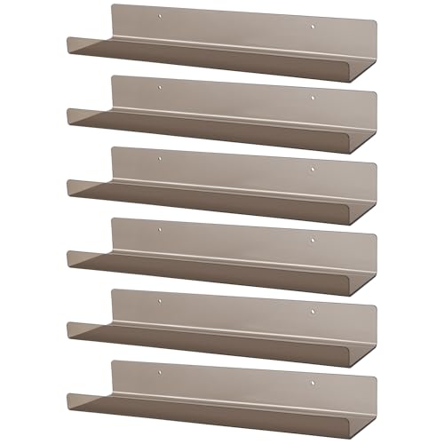 Dezzer 6 Pack Acrylic Shelves for Wall, 15" Acrylic Floating Shelves for Bathroom Bedroom, Invisible Bookshelf Wall Ledge Storage Shelf Books Perfume Toys Action Figure Display Shelves, Clear Gray - style: 15 inch 6-pack Gray