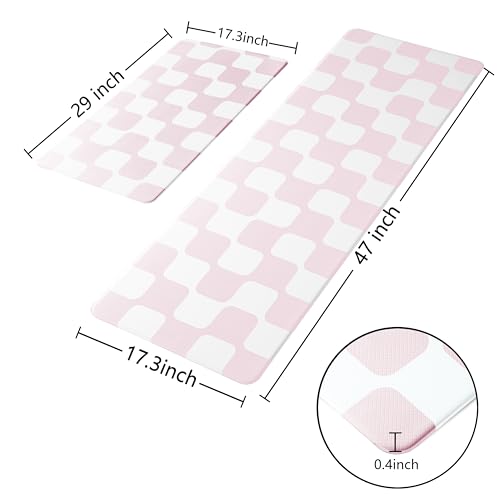 Pink Retro Curvy Checkered Grid Checkerboard Kitchen Rug Sets [2 PCs], Anti-Fatigue, Waterproof Non-Slip Kitchen Mats Heavy Duty Comfort Foam Rug for Floor, Home, Laundry,17"x29"+17"x47" - color: Milkgrid-pink, size: 17.3"x29"+17.3"x47"-0.4"H