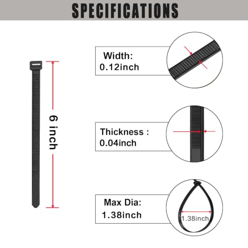 Cable Zip Ties,500 Pack 6 Inch Black Zip Ties Heavy Duty Self Locking Zipties Nylon Cord Management Plastic Wire Ties for Indoor,Outdoor,Office,Home,Garden,Workshop (6"Black-18LB) - size: 6"Black-500PK-18LB