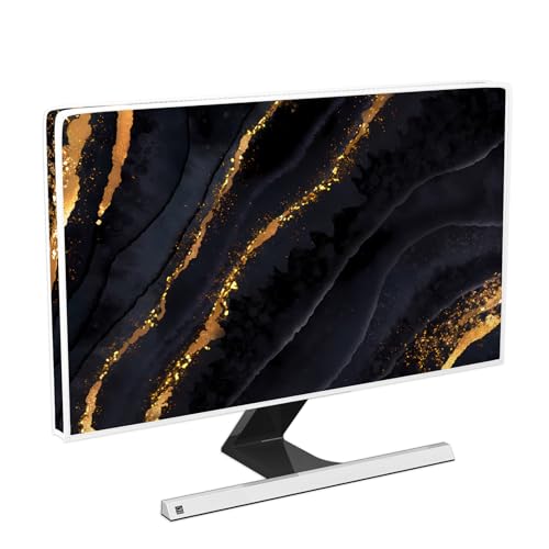 Waterproof Monitor Dust Cover 26, 27, 28 Inch Anti-Static Dustproof Protective Full Body Cover for Computer Screen Sleeve Compatible with iMac 26-28 Inch PC,Desktop and TV, Black Marble - color: Black and Golden-1, size: 26-28 Inch