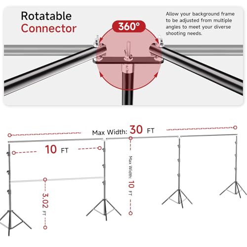 BEIYANG 10x30FT Photo Backdrop Stand, Angle Adjustable Triple Crossbar Extender Mount, Photography Background Support System, with Sand Bags,12 PCS Clamps for Wedding Party Celebration - size: 10*30FT