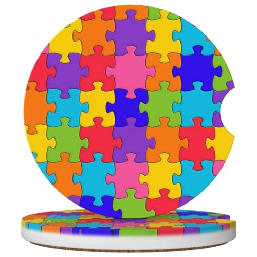 2 Pack Car Cup Holder Colorful Puzzles Coasters Absorbent Ceramic Coaster for Cup Holders Fashion Car Interior Accessories for Men Drink Coaster for Women - color: Colorful Puzzles